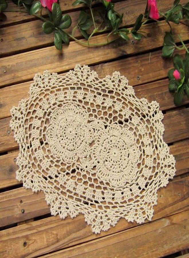 Phantomon Lace Doilies Handmade Crochet Placemats Cotton Doilies Cloth Lace, Pack of 4, Oval Shape, 10 x 14 inch (Beige) - Image 1